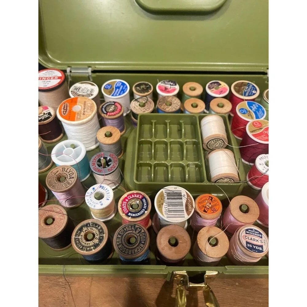Vintage Sewing Thread Box with vintage threads -A